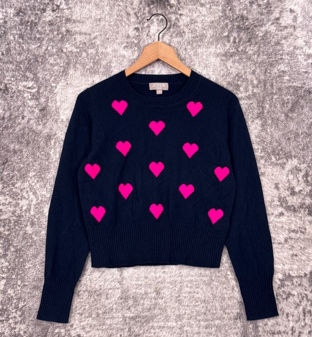 J Crew 100% Cashmere Sweater Small Womens Cropped Heart Knit